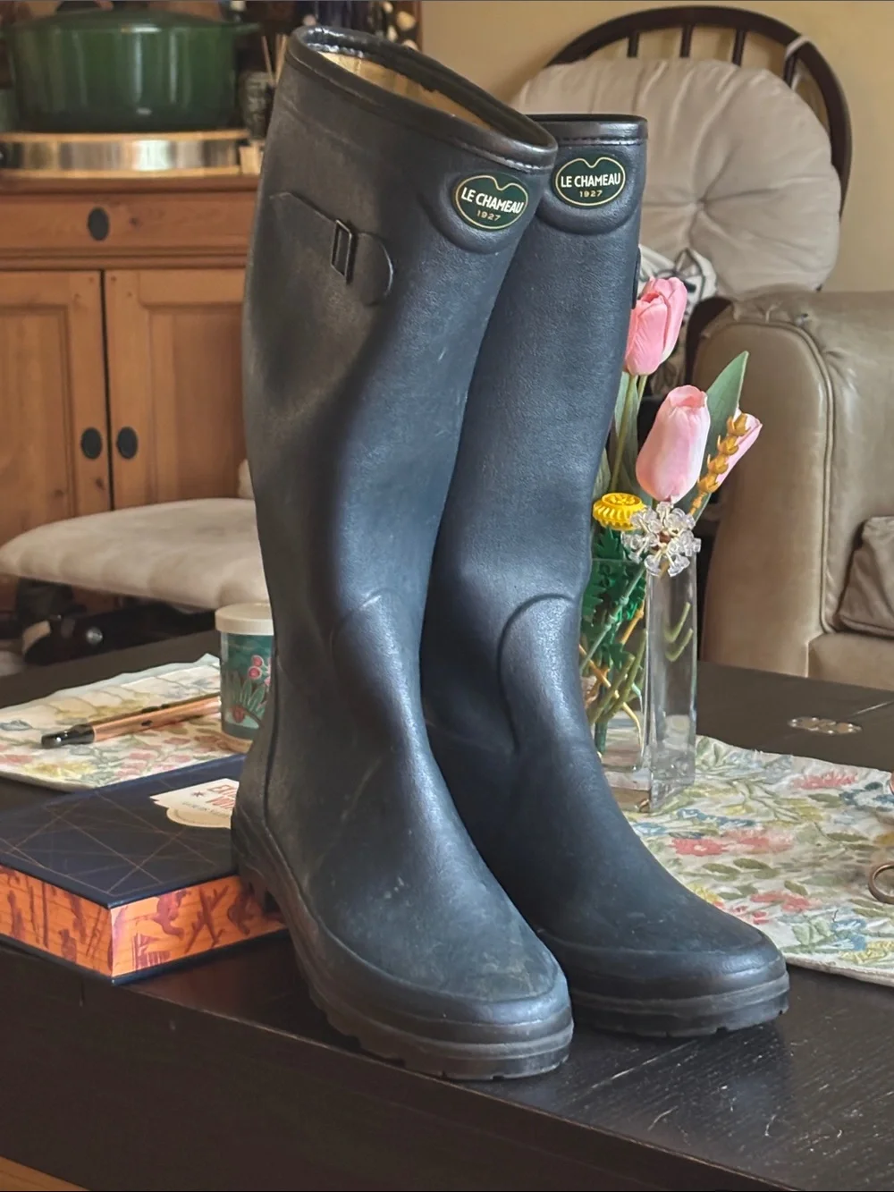 Le Chameau Navy Rubber Tall Rain Boots—size 40 (excellent used condition)